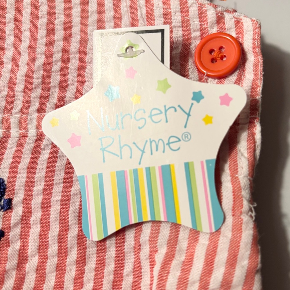 Nursery Rhyme 2 Piece overalls 3-6 Months, Red Stripes Embroidered Animals - Picture 5 of 7